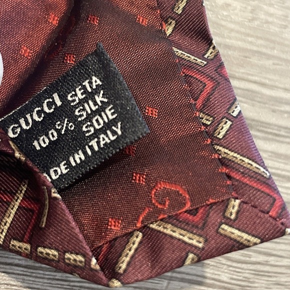 Gucci Mens Silk Tie Maroon Gold Made In Italy - Picture 5 of 9